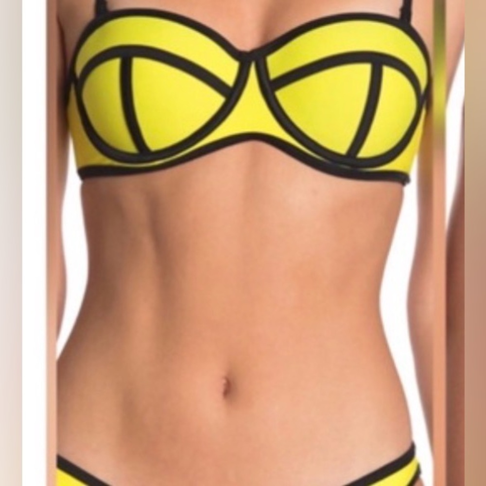 Yellow Contrast-Trim Push-Up Bikini Top - Women Swim size Medium